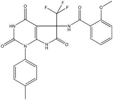 2-methoxy-N-[1-(4-methylphenyl)-2,4,6-trioxo-5-(trifluoromethyl)-2,3,4,5,6,7-hexahydro-1H-pyrrolo[2,3-d]pyrimidin-5-yl]benzamide Struktur