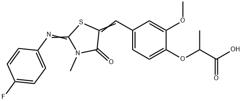 2-[4-({2-[(4-fluorophenyl)imino]-3-methyl-4-oxo-1,3-thiazolidin-5-ylidene}methyl)-2-methoxyphenoxy]propanoic acid Structure