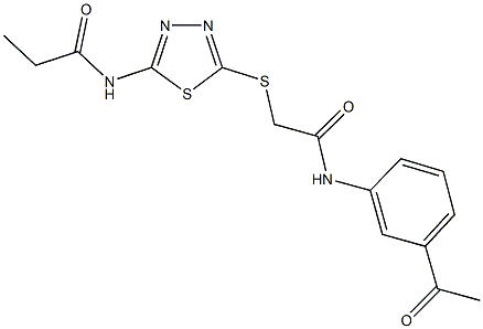 N-(5-{[2-(3-acetylanilino)-2-oxoethyl]sulfanyl}-1,3,4-thiadiazol-2-yl)propanamide Struktur