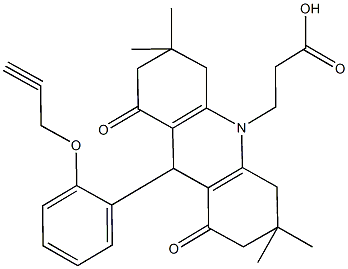 3-(3,3,6,6-tetramethyl-1,8-dioxo-9-[2-(2-propynyloxy)phenyl]-2,3,4,5,6,7,8,9-octahydro-10(1H)-acridinyl)propanoic acid Struktur