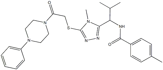662155-68-2 4-methyl-N-[2-methyl-1-(4-methyl-5-{[2-oxo-2-(4-phenyl-1-piperazinyl)ethyl]sulfanyl}-4H-1,2,4-triazol-3-yl)propyl]benzamide