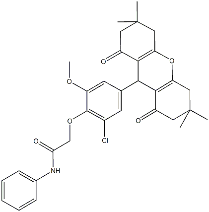 2-[2-chloro-6-methoxy-4-(3,3,6,6-tetramethyl-1,8-dioxo-2,3,4,5,6,7,8,9-octahydro-1H-xanthen-9-yl)phenoxy]-N-phenylacetamide Structure
