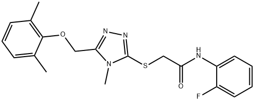 2-({5-[(2,6-dimethylphenoxy)methyl]-4-methyl-4H-1,2,4-triazol-3-yl}sulfanyl)-N-(2-fluorophenyl)acetamide,662158-85-2,结构式