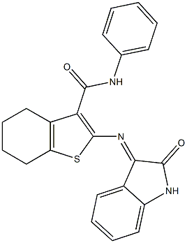 2-[(2-oxo-1,2-dihydro-3H-indol-3-ylidene)amino]-N-phenyl-4,5,6,7-tetrahydro-1-benzothiophene-3-carboxamide|