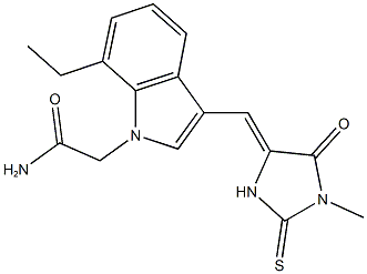 2-{7-ethyl-3-[(1-methyl-5-oxo-2-thioxo-4-imidazolidinylidene)methyl]-1H-indol-1-yl}acetamide Struktur