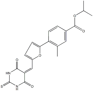 isopropyl 4-{5-[(4,6-dioxo-2-thioxotetrahydro-5(2H)-pyrimidinylidene)methyl]-2-furyl}-3-methylbenzoate Structure