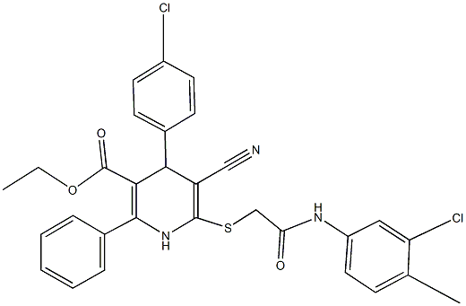 ethyl 6-{[2-(3-chloro-4-methylanilino)-2-oxoethyl]sulfanyl}-4-(4-chlorophenyl)-5-cyano-2-phenyl-1,4-dihydro-3-pyridinecarboxylate Structure