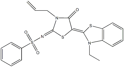 N-[3-allyl-5-(3-ethyl-1,3-benzothiazol-2(3H)-ylidene)-4-oxo-1,3-thiazolidin-2-ylidene]benzenesulfonamide Structure