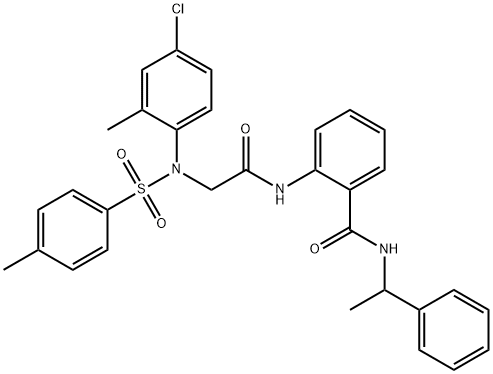 2-[({4-chloro-2-methyl[(4-methylphenyl)sulfonyl]anilino}acetyl)amino]-N-(1-phenylethyl)benzamide,664314-36-7,结构式