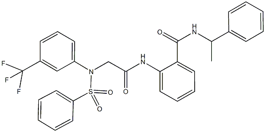 664319-97-5 N-(1-phenylethyl)-2-({[(phenylsulfonyl)-3-(trifluoromethyl)anilino]acetyl}amino)benzamide