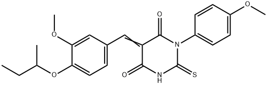 5-(4-sec-butoxy-3-methoxybenzylidene)-1-(4-methoxyphenyl)-2-thioxodihydropyrimidine-4,6(1H,5H)-dione 结构式