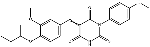 5-(4-sec-butoxy-3-methoxybenzylidene)-1-(4-methoxyphenyl)-2-thioxodihydropyrimidine-4,6(1H,5H)-dione,664352-06-1,结构式