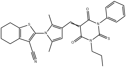 664352-83-4 2-{3-[(4,6-dioxo-1-phenyl-3-propyl-2-thioxotetrahydro-5(2H)-pyrimidinylidene)methyl]-2,5-dimethyl-1H-pyrrol-1-yl}-4,5,6,7-tetrahydro-1-benzothiophene-3-carbonitrile