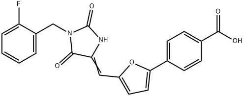 4-(5-{[1-(2-fluorobenzyl)-2,5-dioxo-4-imidazolidinylidene]methyl}-2-furyl)benzoic acid Structure