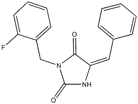 5-benzylidene-3-(2-fluorobenzyl)-2,4-imidazolidinedione,664358-62-7,结构式