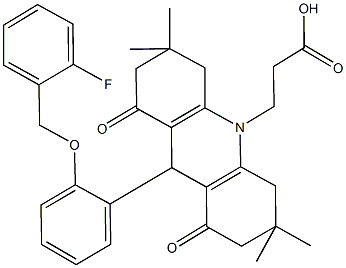 3-(9-{2-[(2-fluorobenzyl)oxy]phenyl}-3,3,6,6-tetramethyl-1,8-dioxo-2,3,4,5,6,7,8,9-octahydro-10(1H)-acridinyl)propanoic acid Structure