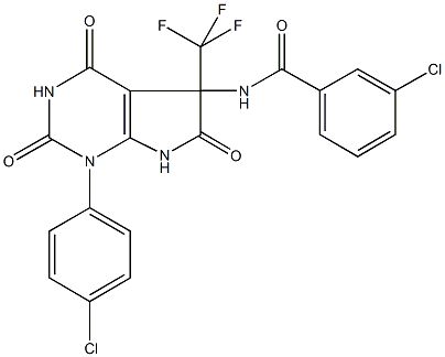 3-chloro-N-[1-(4-chlorophenyl)-2,4,6-trioxo-5-(trifluoromethyl)-2,3,4,5,6,7-hexahydro-1H-pyrrolo[2,3-d]pyrimidin-5-yl]benzamide,664370-25-6,结构式