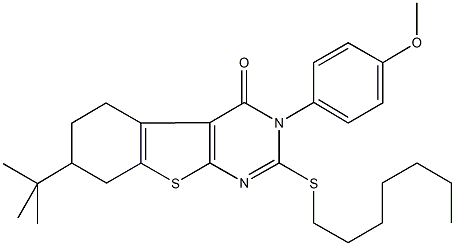 7-tert-butyl-2-(heptylsulfanyl)-3-(4-methoxyphenyl)-5,6,7,8-tetrahydro[1]benzothieno[2,3-d]pyrimidin-4(3H)-one,664967-60-6,结构式