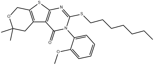 664967-72-0 2-(heptylsulfanyl)-3-(2-methoxyphenyl)-6,6-dimethyl-3,5,6,8-tetrahydro-4H-pyrano[4',3':4,5]thieno[2,3-d]pyrimidin-4-one