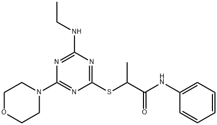 2-{[4-(ethylamino)-6-(4-morpholinyl)-1,3,5-triazin-2-yl]sulfanyl}-N-phenylpropanamide Struktur