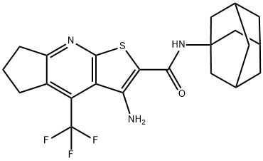 N-(1-adamantyl)-3-amino-4-(trifluoromethyl)-6,7-dihydro-5H-cyclopenta[b]thieno[3,2-e]pyridine-2-carboxamide Struktur