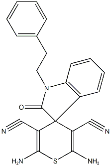 2,6-diamino-3,5-dicyano-1'-(2-phenylethyl)-1',3'-dihydrospiro[4H-thiopyran-4,3'-(2'H)-indole]-2'-one Structure