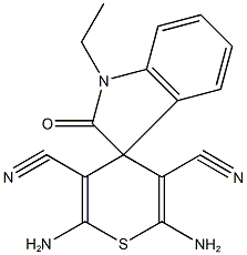 2,6-diamino-3,5-dicyano-1'-ethyl-1',3'-dihydrospiro[4H-thiopyran-4,3'-(2'H)-indole]-2'-one Struktur