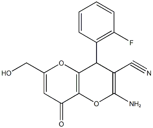 2-amino-4-(2-fluorophenyl)-6-(hydroxymethyl)-8-oxo-4,8-dihydropyrano[3,2-b]pyran-3-carbonitrile Structure