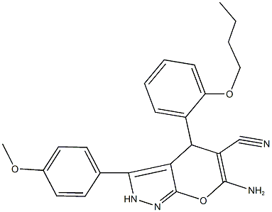 665001-09-2 6-amino-4-(2-butoxyphenyl)-3-(4-methoxyphenyl)-2,4-dihydropyrano[2,3-c]pyrazole-5-carbonitrile