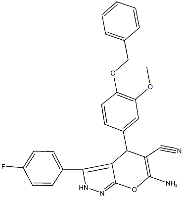 665001-19-4 6-amino-4-[4-(benzyloxy)-3-methoxyphenyl]-3-(4-fluorophenyl)-2,4-dihydropyrano[2,3-c]pyrazole-5-carbonitrile