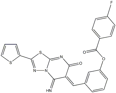 3-[(5-imino-7-oxo-2-(2-thienyl)-5H-[1,3,4]thiadiazolo[3,2-a]pyrimidin-6(7H)-ylidene)methyl]phenyl 4-fluorobenzoate Struktur