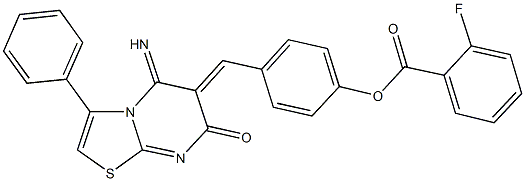 4-[(5-imino-7-oxo-3-phenyl-5H-[1,3]thiazolo[3,2-a]pyrimidin-6(7H)-ylidene)methyl]phenyl 2-fluorobenzoate Struktur