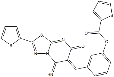 3-[(5-imino-7-oxo-2-(2-thienyl)-5H-[1,3,4]thiadiazolo[3,2-a]pyrimidin-6(7H)-ylidene)methyl]phenyl 2-thiophenecarboxylate Struktur