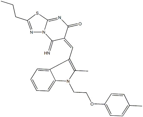 5-imino-6-({2-methyl-1-[2-(4-methylphenoxy)ethyl]-1H-indol-3-yl}methylene)-2-propyl-5,6-dihydro-7H-[1,3,4]thiadiazolo[3,2-a]pyrimidin-7-one Structure