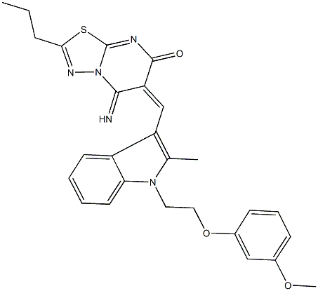 665021-03-4 5-imino-6-({1-[2-(3-methoxyphenoxy)ethyl]-2-methyl-1H-indol-3-yl}methylene)-2-propyl-5,6-dihydro-7H-[1,3,4]thiadiazolo[3,2-a]pyrimidin-7-one