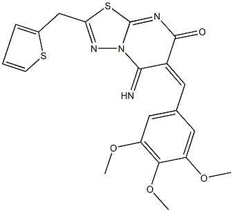5-imino-2-(thien-2-ylmethyl)-6-(3,4,5-trimethoxybenzylidene)-5,6-dihydro-7H-[1,3,4]thiadiazolo[3,2-a]pyrimidin-7-one Structure