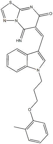 5-imino-6-({1-[3-(2-methylphenoxy)propyl]-1H-indol-3-yl}methylene)-5,6-dihydro-7H-[1,3,4]thiadiazolo[3,2-a]pyrimidin-7-one Struktur