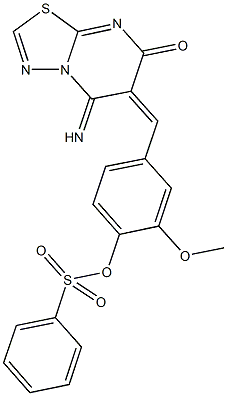 4-[(5-imino-7-oxo-5H-[1,3,4]thiadiazolo[3,2-a]pyrimidin-6(7H)-ylidene)methyl]-2-methoxyphenyl benzenesulfonate Struktur