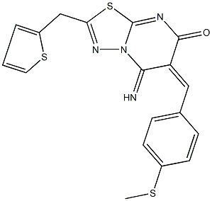 5-imino-6-[4-(methylsulfanyl)benzylidene]-2-(thien-2-ylmethyl)-5,6-dihydro-7H-[1,3,4]thiadiazolo[3,2-a]pyrimidin-7-one,665021-37-4,结构式