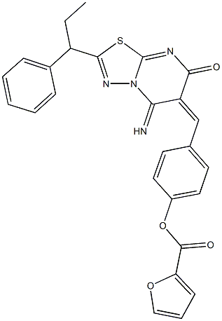 4-[(5-imino-7-oxo-2-(1-phenylpropyl)-5H-[1,3,4]thiadiazolo[3,2-a]pyrimidin-6(7H)-ylidene)methyl]phenyl 2-furoate Structure