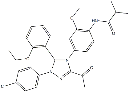 N-{4-[3-acetyl-1-(4-chlorophenyl)-5-(2-ethoxyphenyl)-1,5-dihydro-4H-1,2,4-triazol-4-yl]-2-methoxyphenyl}-2-methylpropanamide Struktur