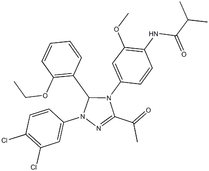 N-{4-[3-acetyl-1-(3,4-dichlorophenyl)-5-(2-ethoxyphenyl)-1,5-dihydro-4H-1,2,4-triazol-4-yl]-2-methoxyphenyl}-2-methylpropanamide Struktur