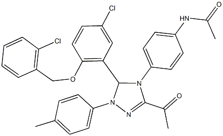 N-{4-[3-acetyl-5-{5-chloro-2-[(2-chlorobenzyl)oxy]phenyl}-1-(4-methylphenyl)-1,5-dihydro-4H-1,2,4-triazol-4-yl]phenyl}acetamide Struktur