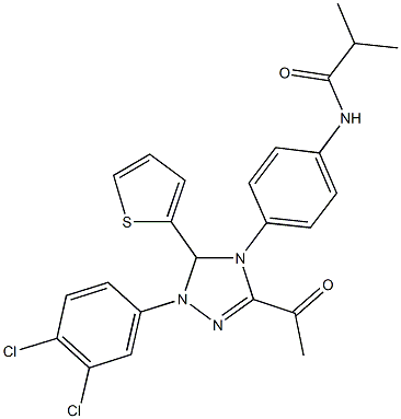 N-{4-[3-acetyl-1-(3,4-dichlorophenyl)-5-(2-thienyl)-1,5-dihydro-4H-1,2,4-triazol-4-yl]phenyl}-2-methylpropanamide Struktur