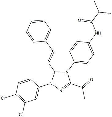 N-{4-[3-acetyl-1-(3,4-dichlorophenyl)-5-(2-phenylvinyl)-1,5-dihydro-4H-1,2,4-triazol-4-yl]phenyl}-2-methylpropanamide Structure