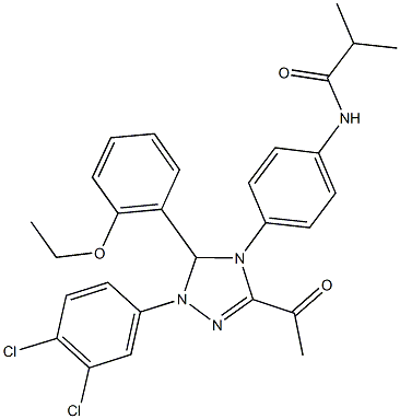 N-{4-[3-acetyl-1-(3,4-dichlorophenyl)-5-(2-ethoxyphenyl)-1,5-dihydro-4H-1,2,4-triazol-4-yl]phenyl}-2-methylpropanamide Struktur