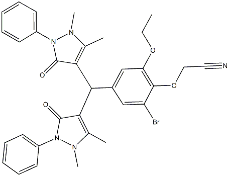 {4-[bis(1,5-dimethyl-3-oxo-2-phenyl-2,3-dihydro-1H-pyrazol-4-yl)methyl]-2-bromo-6-ethoxyphenoxy}acetonitrile Structure