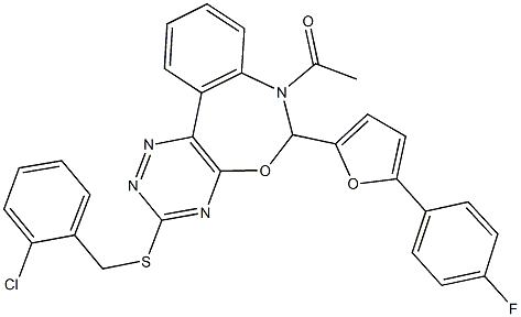 7-acetyl-6-[5-(4-fluorophenyl)-2-furyl]-6,7-dihydro[1,2,4]triazino[5,6-d][3,1]benzoxazepin-3-yl 2-chlorobenzyl sulfide Struktur