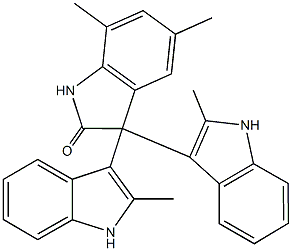 5,7-dimethyl-3,3-bis(2-methyl-1H-indol-3-yl)-1,3-dihydro-2H-indol-2-one Struktur