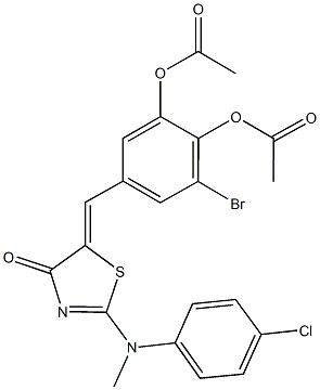 2-(acetyloxy)-3-bromo-5-[(2-[4-chloro(methyl)anilino]-4-oxo-1,3-thiazol-5(4H)-ylidene)methyl]phenyl acetate Struktur
